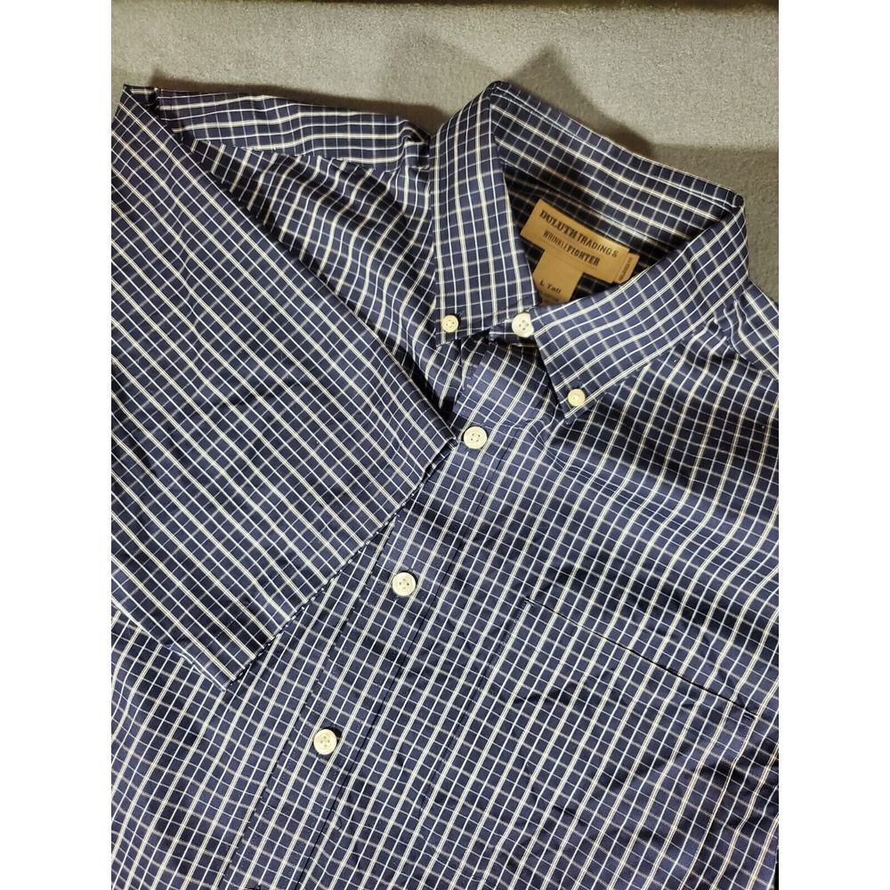 Duluth Trading Co Size Large Tall Blue Plaid Short Sleeve Button Down Shirt